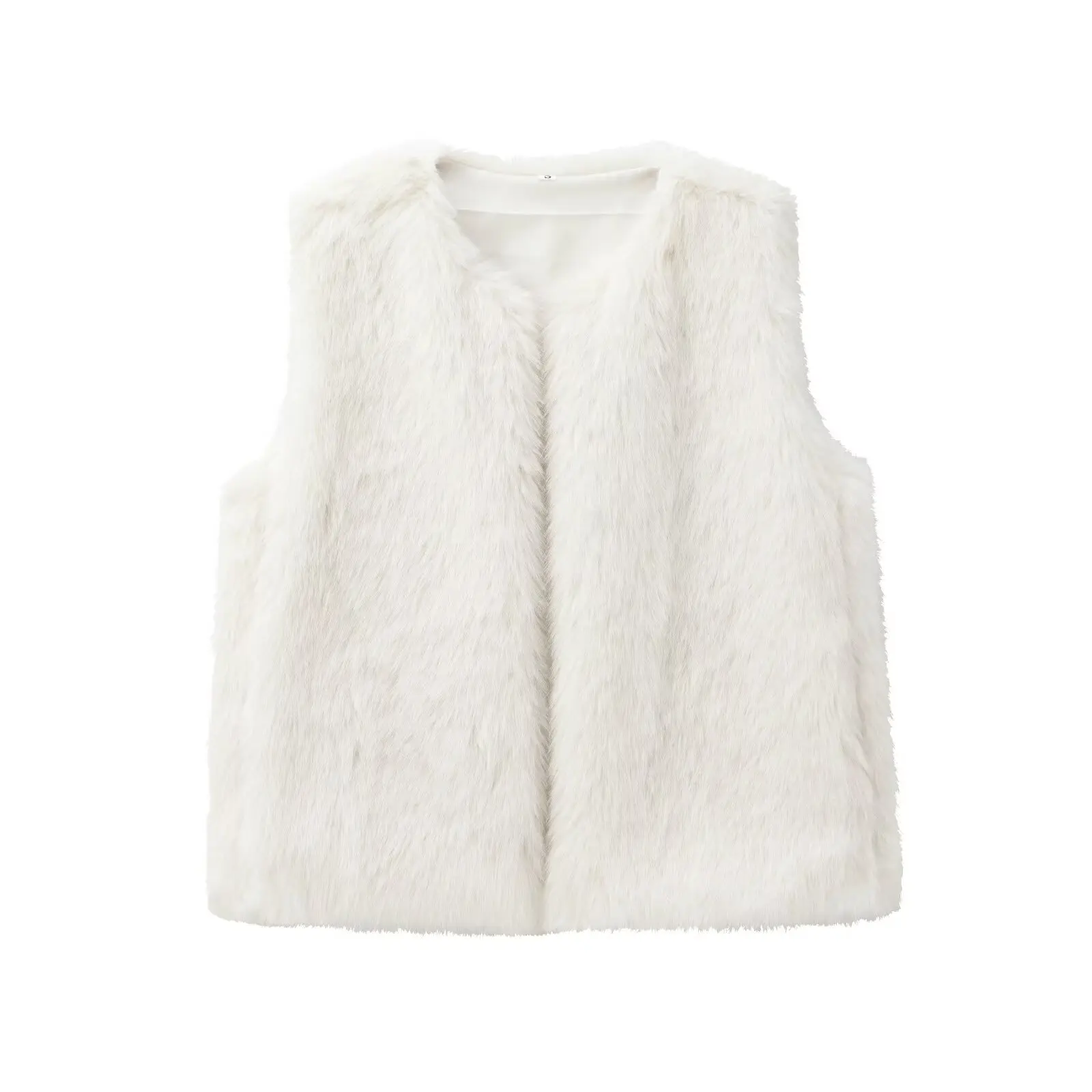 

ZBZA Autumn New Women's Faion Design Artificial Fur Effect Vest Versatile round Ne Polyester Fiber Bal Design