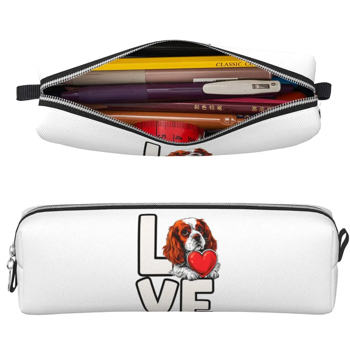 Cavalier King Charles Spaniel Dog Love Federmäppchen, große Aufbewahrungstasche für Stifte, Stiftbox für Schule, Büro, Stiftetui, Kosmetiktasche