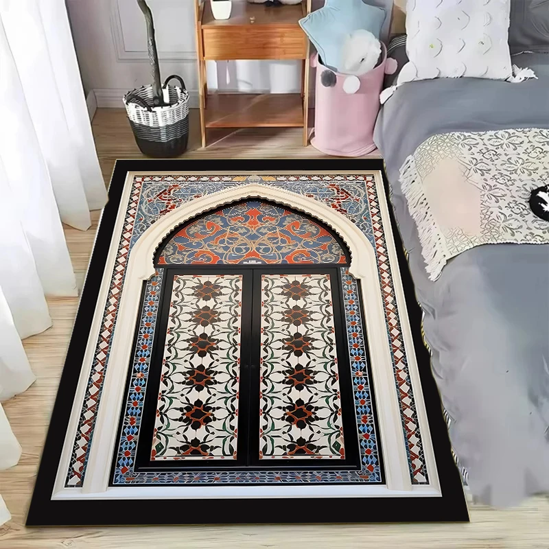 Moroccan Arches Rectangular Area Carpet Floor Mat Retro Mosaic Ceramic Tile Door Printed Carpet Living Room Home Decoration