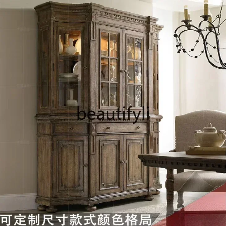 FG43European-style all-solid wood dining room cabinet, living room complete set of furniture combination, side glass wine cabine