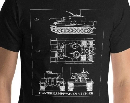 Panzerkampfwagen VI Tiger WW2 German Panzer Tank Blueprint Unisex T-shirt Graphic T Shirts Retro Streetwear High-quality Men Tee