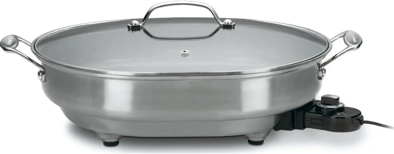 

1500-Watt Oval Electric Skillet with Nonstick Coating, Brushed Stainless Steel Design for Efficient Cooking