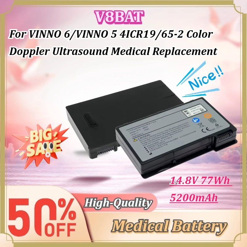 For VINNO 6/VINNO 5 V8BAT 4ICR19/65-2 14.8V 5200mAh 77Wh Rechargeable Battery Color Doppler Ultrasound Medical Replacement