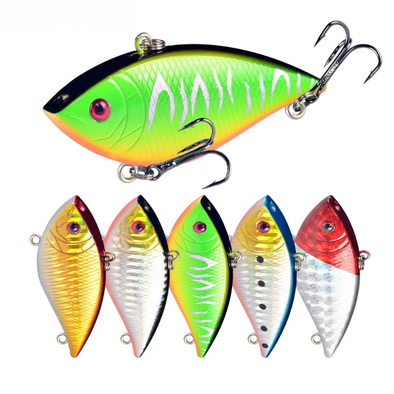 

6pcs 7cm/11g Sinking Vib Hard Fishing Lure Plastic Artificial Bait Treble Hooks Fishing Long Distance Baiting of Prey Black Fish