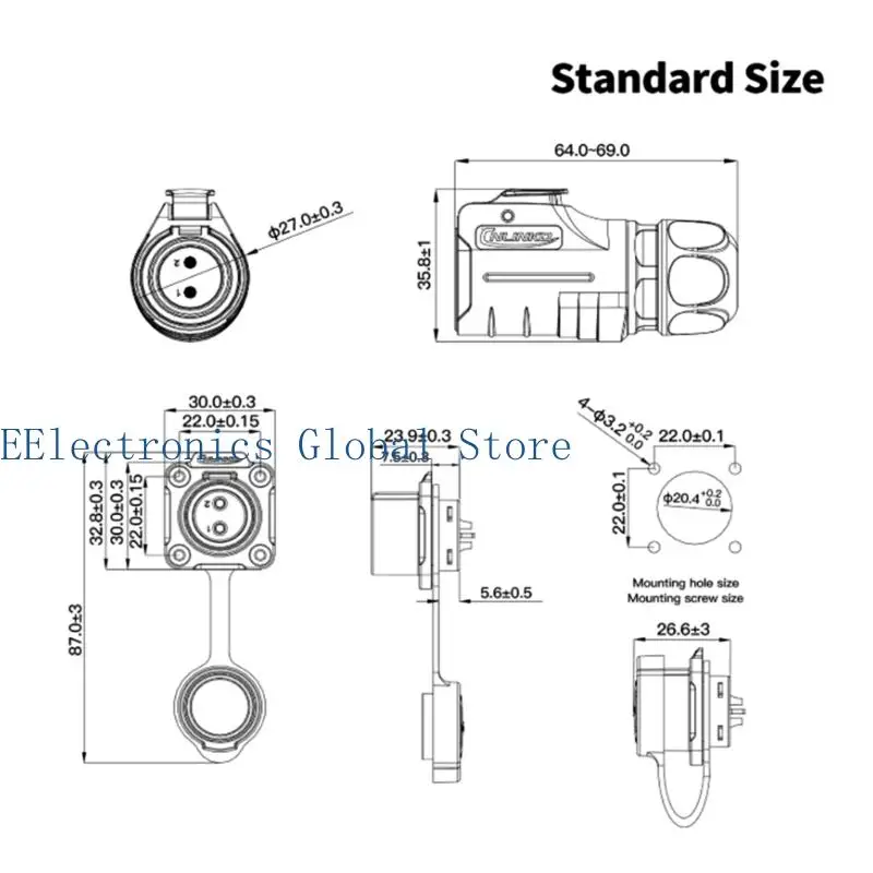 462B LP20 2 Pin Power Cable 10G 0-60V 40 cm Two-Wire Cable for Solar Port Connection, Solar Battery Linking, Vehicle Battery