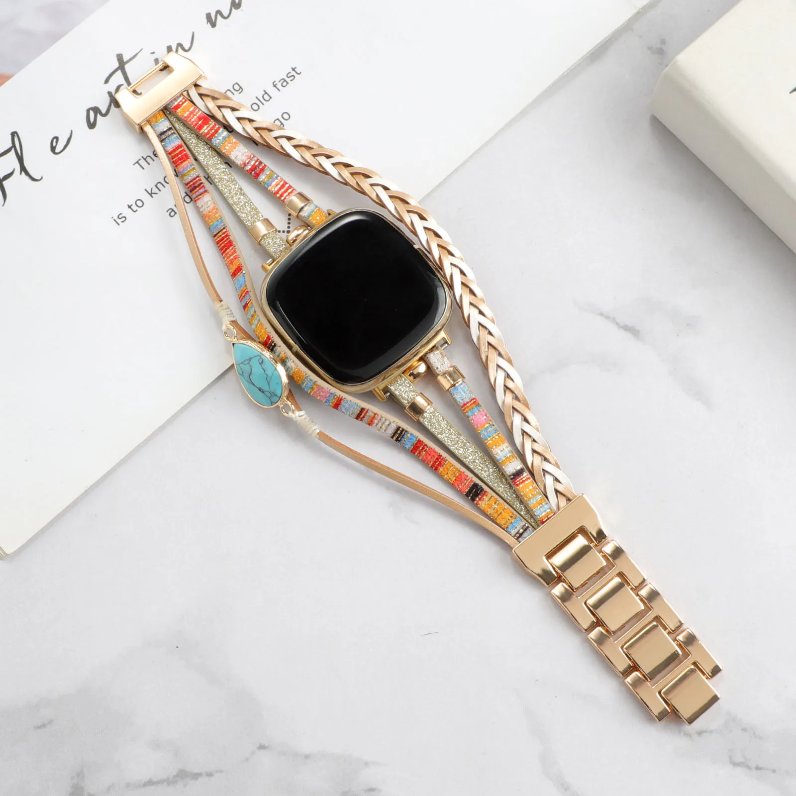 Woven Strap for Fitbit Versa3 watch band ornament chain bracelet for versa 3/4 stone band women\'s gentle jewelry wrist