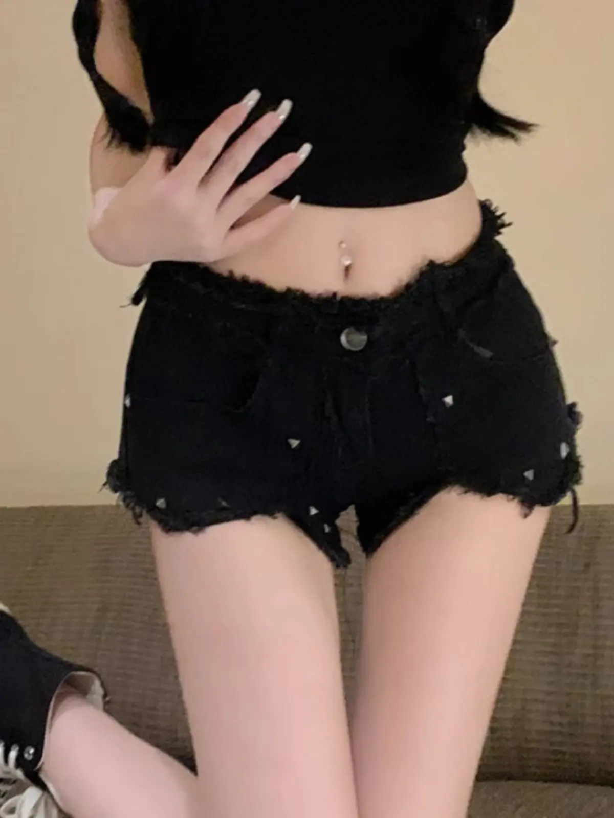 Damen Schwarz Gothic Y2k Gyaru Hot Pants Nachtclub Shorts Strand Jean Shorts Dj Club Party Denim Emo Booty Jeans Shorts Sommer