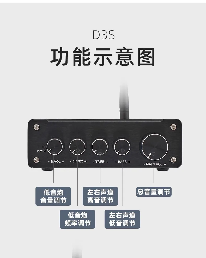 D3SデュアルコアTPA3255ハイパワー2.1デジタルHIFIアンプ、QCC3084 Bluetooth 5.4デコーディングとLDAC対応