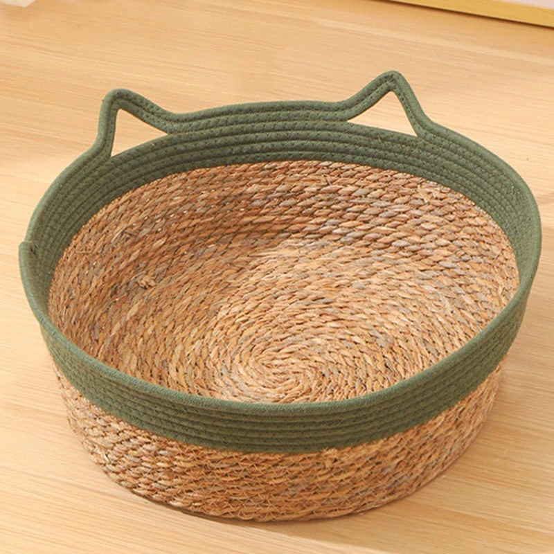 Cool Dog Cat Bed Natural Plant Cushion Rattan Cat Nest House Sleeping Basket Hand Woven Small Dog Breathable Bed Storage Basket