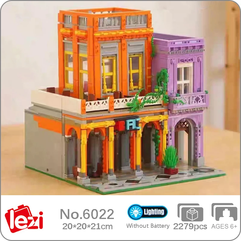 

Lezi 6022 La Habana Bistro Havana Style Cuban Restaurant Frijoles Architecture Model DIY Mini Blocks Bricks Building Toy No Box