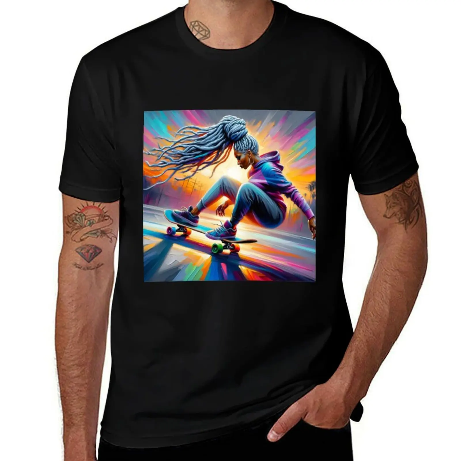 

Skateboarding Gray Locs in Wind T-Shirt custom shirt new edition men workout shirt