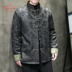 Chinese Style Autumn Winter Jackets for Men Printed Retro Disc Buckle Thicken Warm Tang Suit Hanfu Cotton Padded Coat