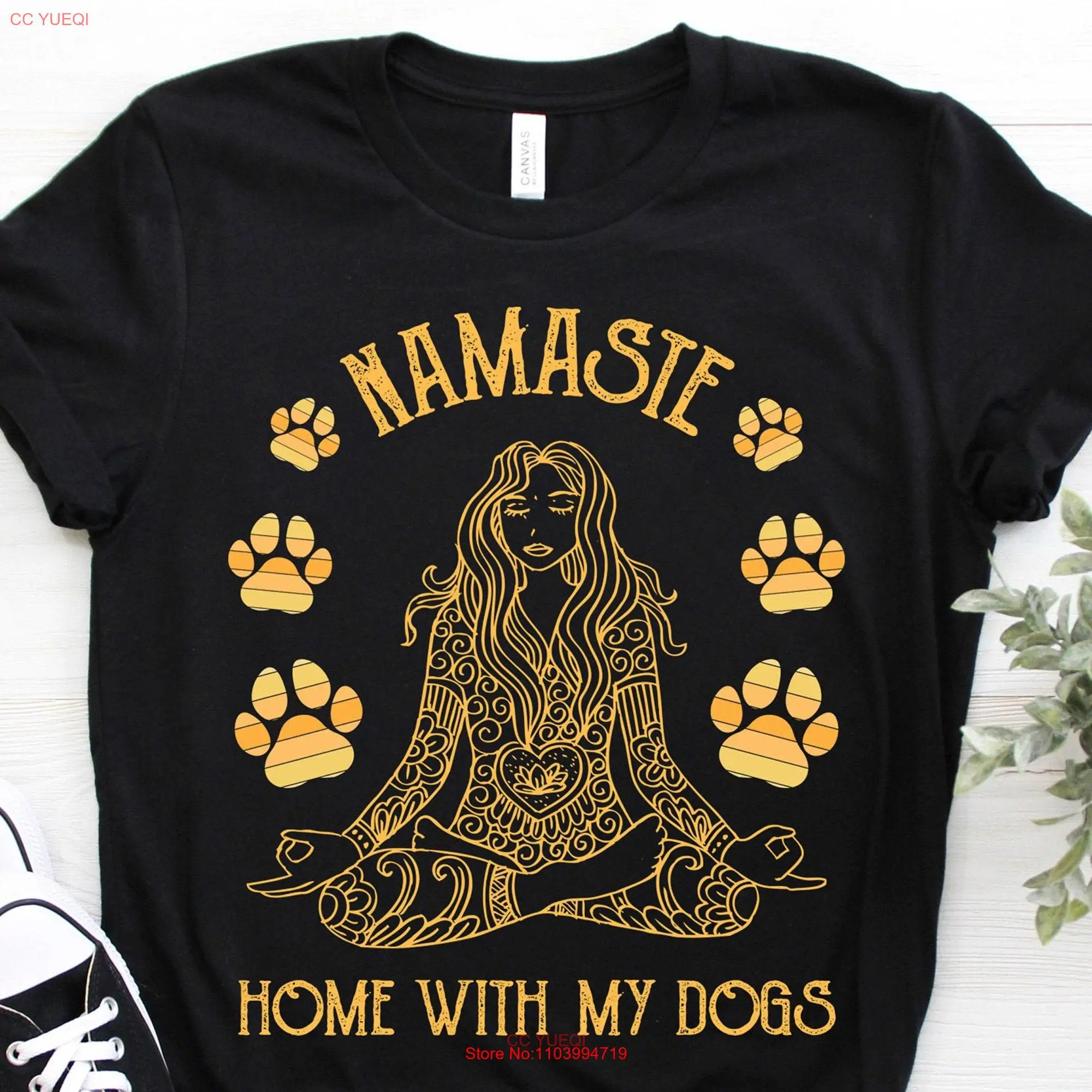 

Футболка Namaste с надписью «Home with My Dog» для йоги, медитации, забавных подарков для влюбленных, учителя, с длинным или коротким рукавом