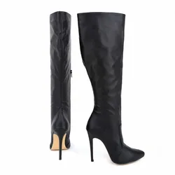 2024 New Women Boots Winter Sexy Long Over The Knee Leather Pointed Toe Buckle Side Zipper High Heels Shoes Plus Size 35-42