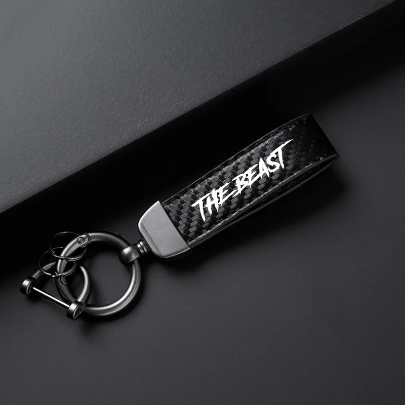 THE BEAST For Car Automobile Motorbike Trucks High-Grade Carbon Fiber Leather Car Keychain Holder Keyring key ring Accessories