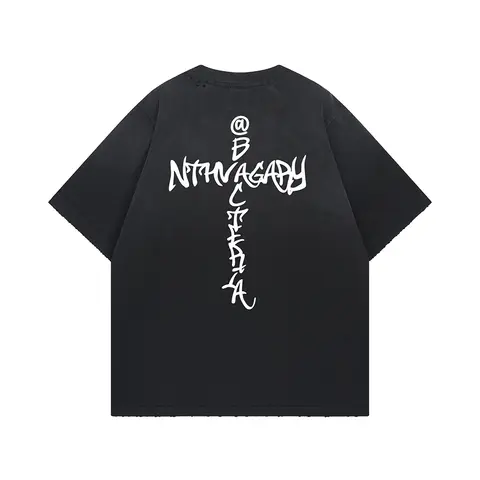 Retro Washed Oversized T-shirt Men Clothing Hip Hop Y2k T Shirts High Quality Short Sleeve Letter Printed Tees 2026 New In Tops