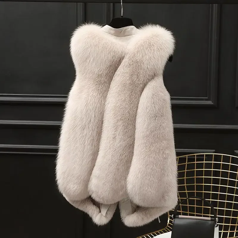 2024 New Vest Coat Womens Faux Fur Waistcoat Fashion Wide-waisted Fake Fur Jacket Chic Sleeveless Faux Fur Vests Jacket N57