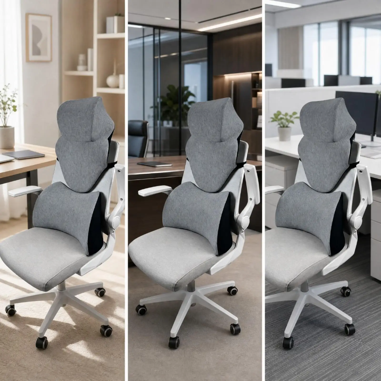 Contoured Neck Travel Pillow for Desk Chair with Straps Supporting Spine Lower Back During Work