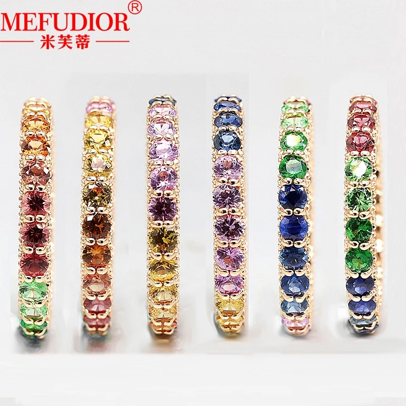 

18K Rose Gold Colour Rainbow Sapphire Ring for Women Round Color Gemstone Row Rings Wedding Bands Luxury Jewelry Party Gifts