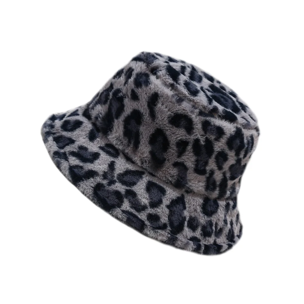 Sunshade Hat Leopard Bucket Fisherman Basin Women Cap Plush Warm Pink Miss