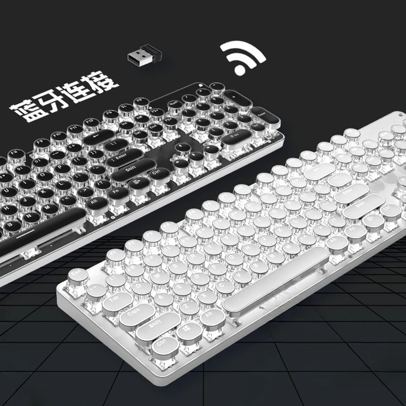 Three-mode mechanical keyboard wireless metal retro girl