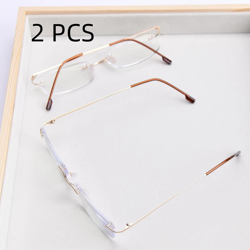 2PCS Anzug 2025 Neue Männer Frauen Randlose Lesebrille Anti Blau Licht Vergrößerung Brillen Lila Licht Presbyopie Brille – Detail 7