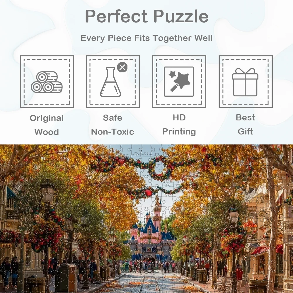 Disneyland Park Puzzle Autunno Magico Puzzle in legno Decorazioni festive Alberi colorati Puzzle Giochi per famiglie per adulti