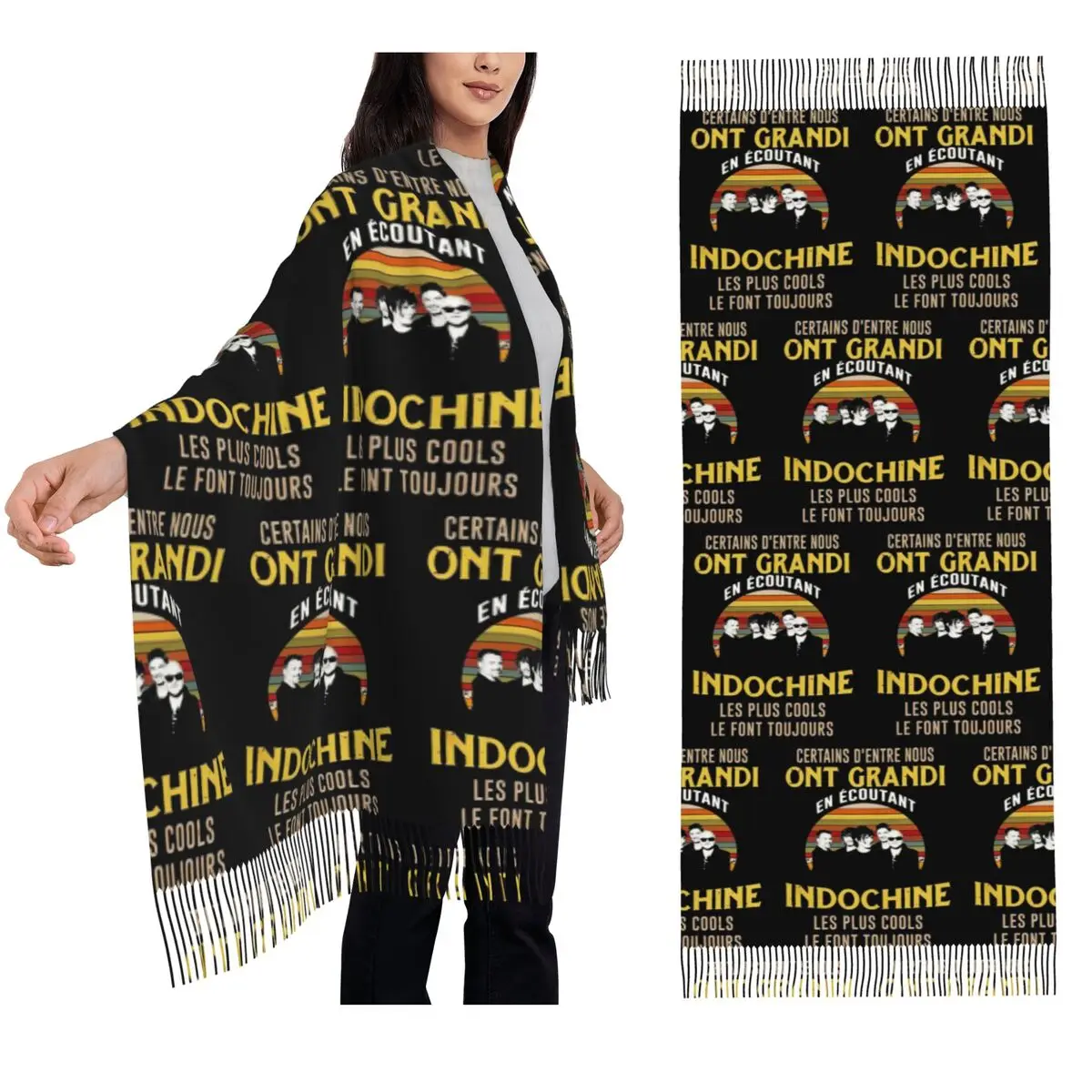 

Best Of Indochine Band Scarf Tassel Scarves for Women Soft Warm Shawls and Wraps Long Fall Winter Shawl Wrap