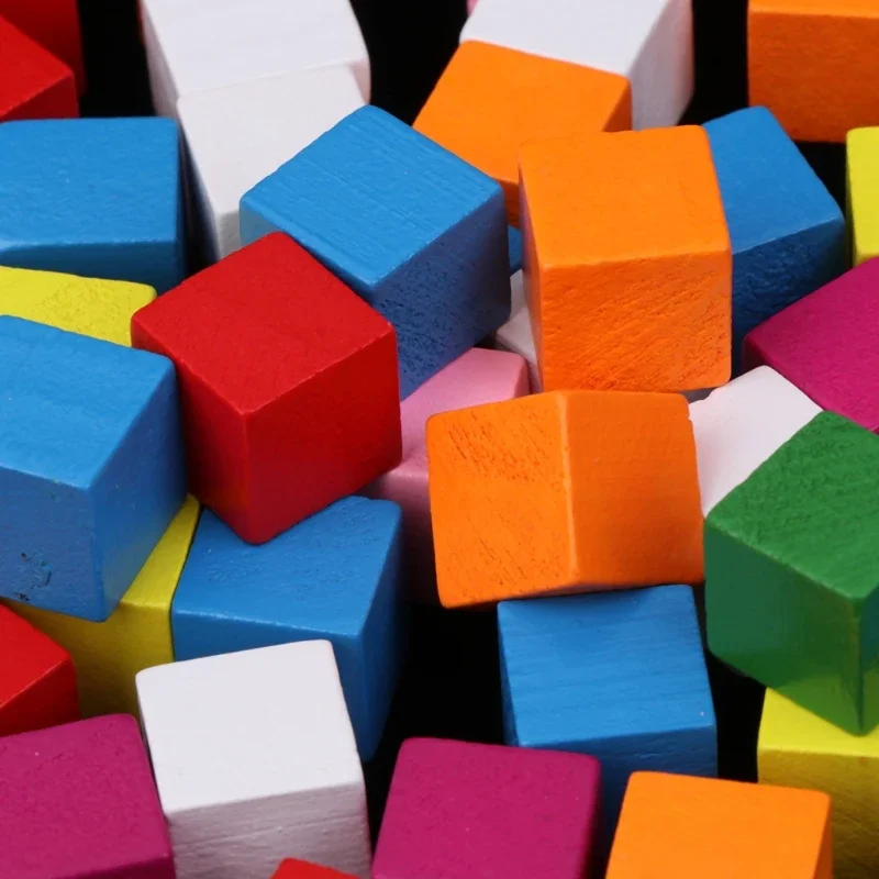 50Pcs Colourful Wooden Cubes Square Blocks Craft Decoration Embellishments DIY G5AB