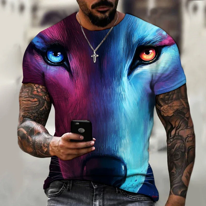 

Men's 3D Printing T-shirt Ice And Fire Wolf Horror Series Fierce Werewolf Street Cool And Handsome New