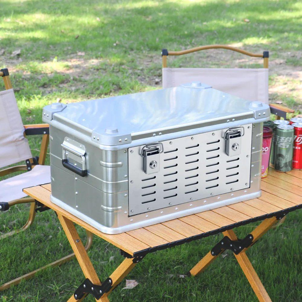Double door aluminum alloy storage box, car storage box, large-capacity sundries metal box