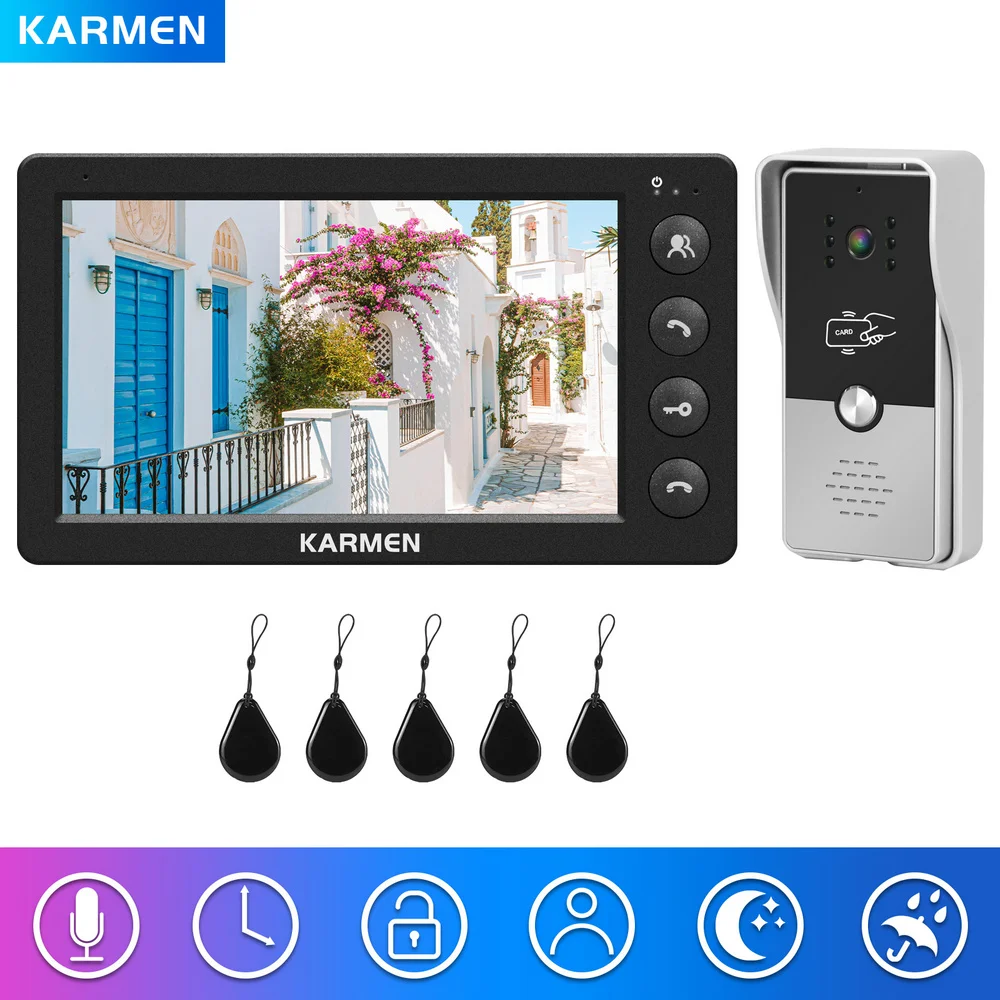 Wired Video Intercom for Home Outdoor Door Phone with Screen 7 Inch Monitor Street Doorbell  RFID Call Panel Open Electric Lock