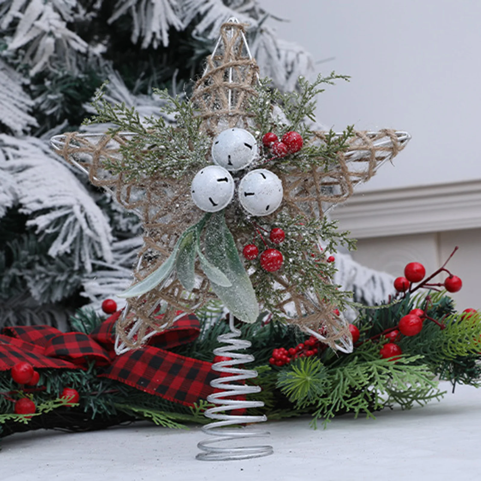 

2025 Christmas Tree Topper Iron Bell Christmas Star Ornament For Table Tree Fireplace Exquisite Xmas Tree DIY Topper Ornaments