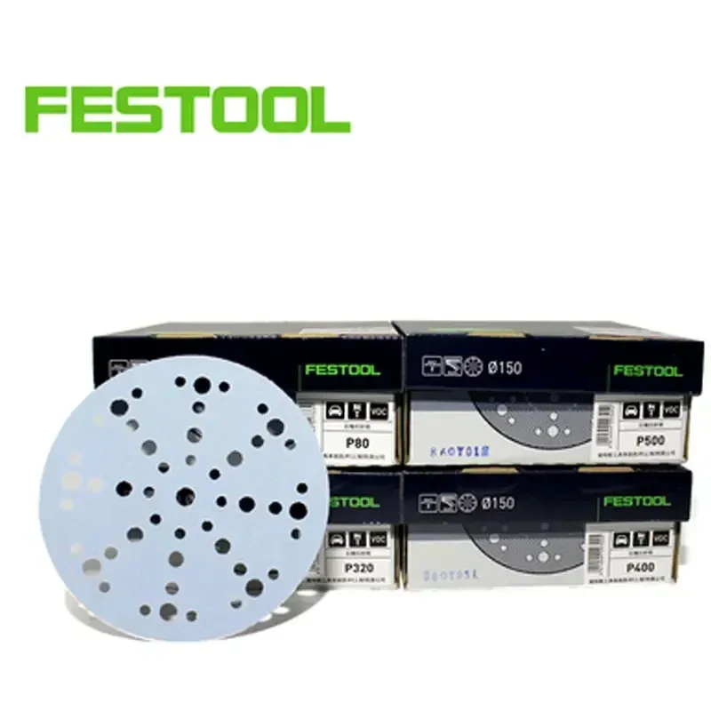 10 STKS Originele Duitse FESTOOL Lichtblauw Granaat Droog Schuurpapier 6 48-Hole Circulaire Schurende Automotive Timmerman 80Grit-500 Mesh