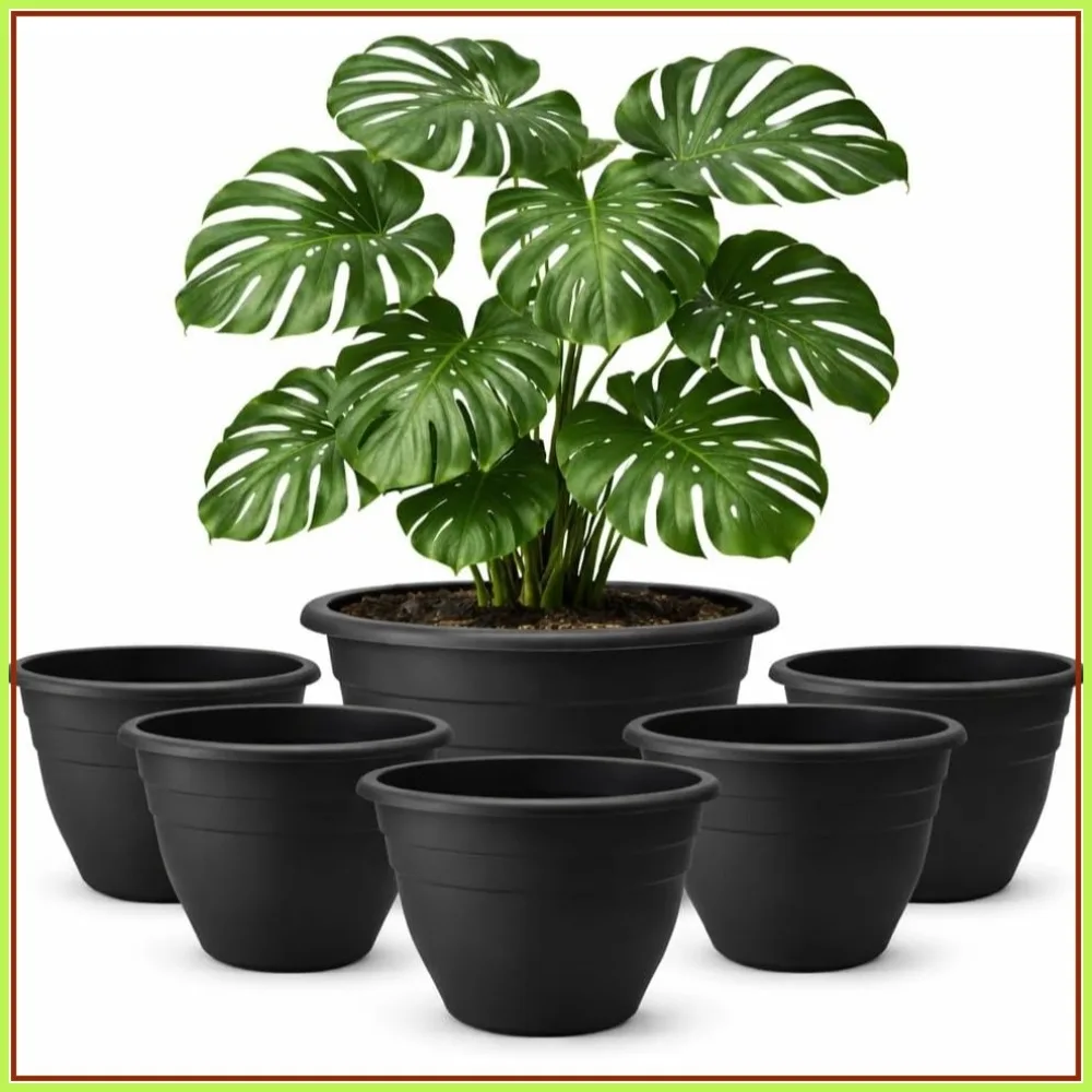 

16 Inch Plant Pots 6 Pack, Plastic Planters with Drainage Holes for Indoor Outdoor Plants, Large Lightweight Flower Containers