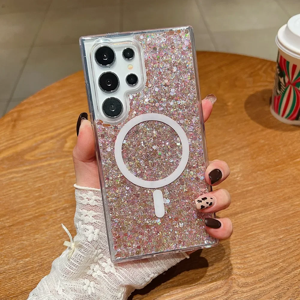 Bling Glitter for Magsafe Case for Samsung Galaxy S25 S24 S23 Ultra Plus A15 A25 A35 A55 A16 Shockproof Protection Hard Cover