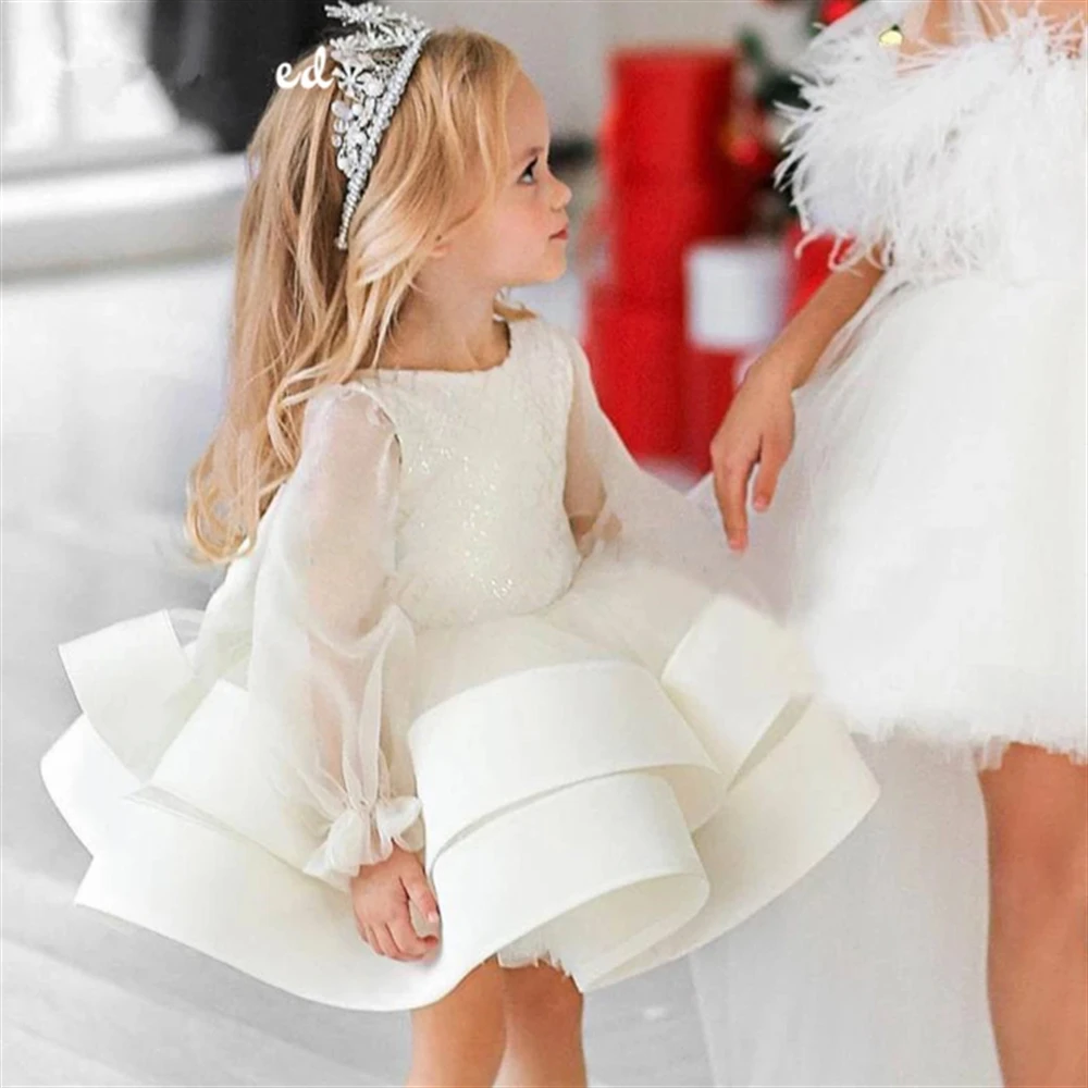 

First Communion Pearl Sequins Puffy Flower Girl Bridesmaid Princess Dress Wedding Birthday Party Beauty Pageant Prom Ball Gowns