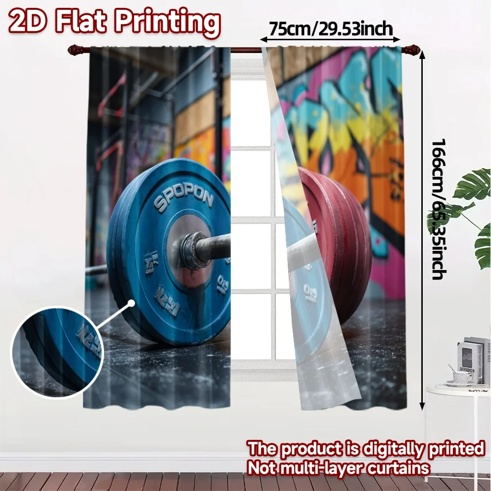 2pcs, 2D FLAT PRINTING Curtains (Without Rod) Barbell Loaded Print Chic Curtains Fabric Curtains Gifts Perfect for Translucent,