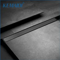KEMAIDI Matte Black Invisible Bathroom Floor Drain Rectangle Type Stainless Steel Linear Shower Floor Drain Srainer 4 Style