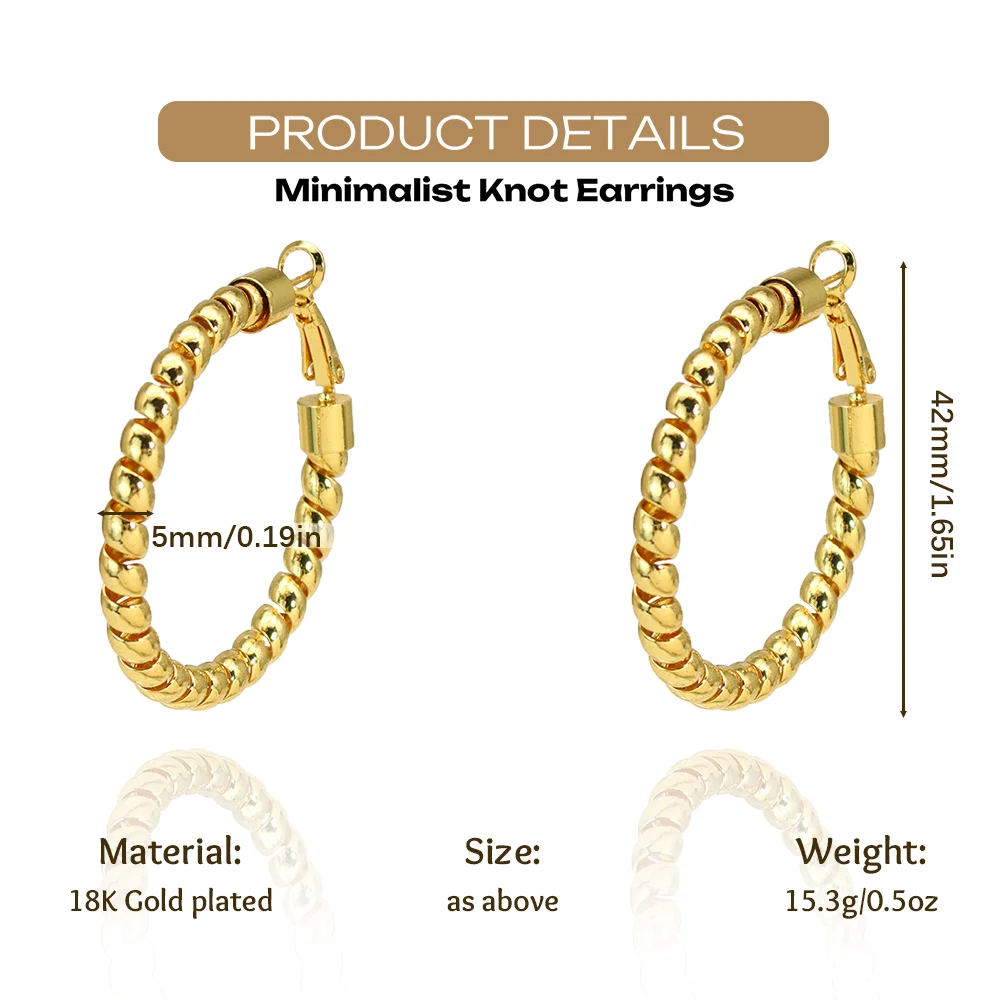 YTJX 18K Gold Plated Twist Hoop Earring For Women Vintage Large Circle Earring Trendy Texture Metal Ear Jewelry Party Daily Gift