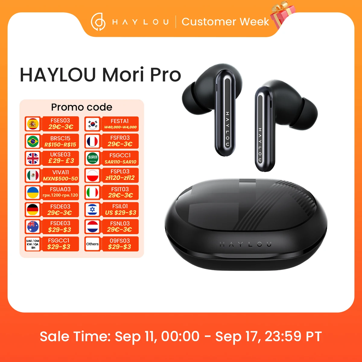 HAYLOU Mori Pro Bluetooth 5.4 Earphones -43dB ANC Active Noise Cancellation Earbuds 6 Mic Wireless Headphones 35H Battery Life