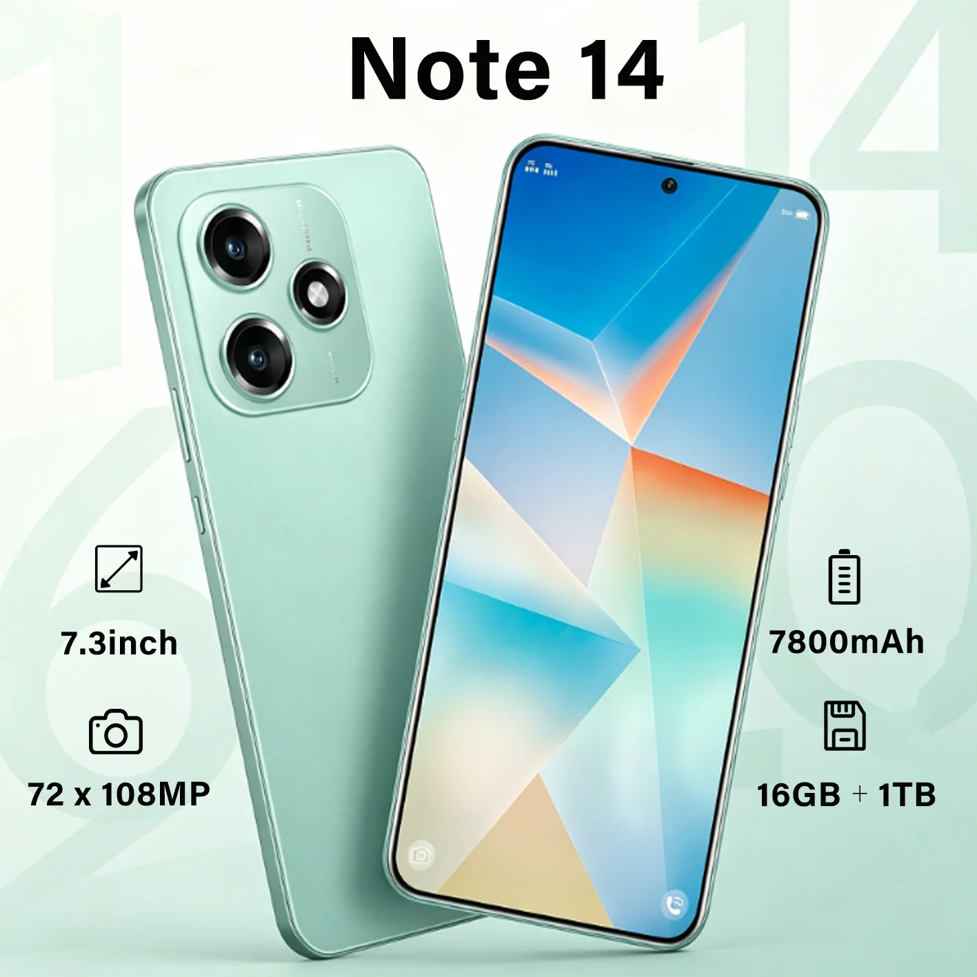 

2026 NEW Note 14 Global Version 7.3inch HD Original 7800mAh Battery Intelligent System Standby 1TB Dual Card