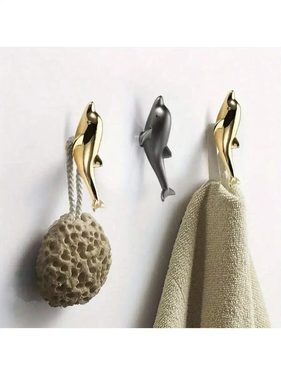 1pc Metal Dolphin-Shaped Hook, Multi-Functional Wall Door Cabinet Hanging Hook, Creative Hat Coat Bath Towel Hangers With Screw