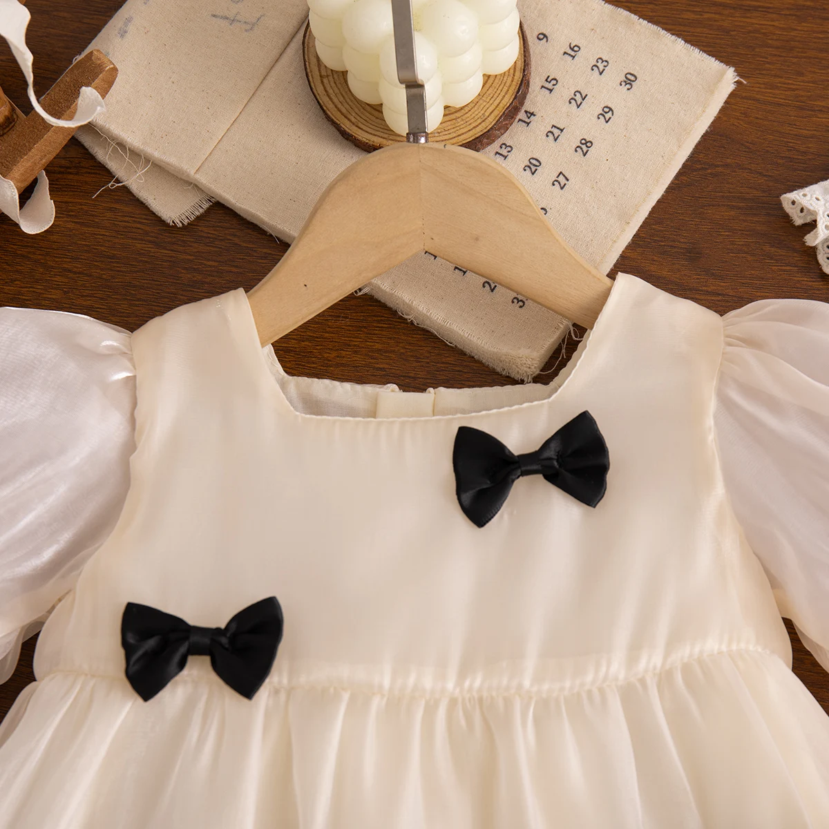 Baby-Mädchenkleider Sommer Schleifenkleid mit Puffärmeln Süßes Geburtstagsparty-Kleid für Kinder Baby-Mädchenbekleidung – Detail 4