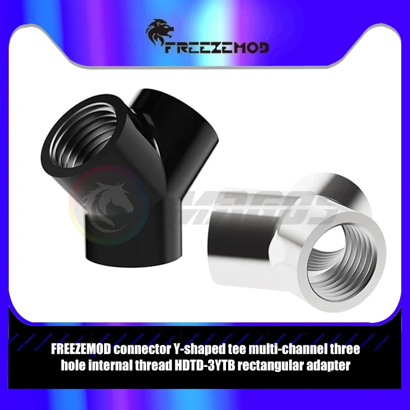 Freezemod Water Cooling Distributor Fitting Adapter, Inner G1/4'' X3 Tee Y Shape Splitter, Black / Silver, HDTD-3YTB