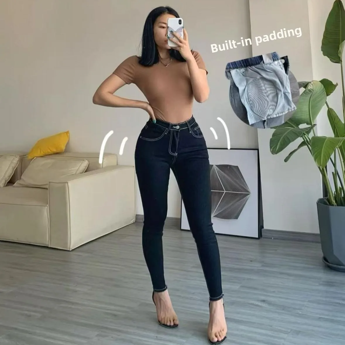 

High Waist Bla Denim Slim Fit Jeans Elastic Stretchy Slimming Frayed Faionable Korean Sle Versatile Nine Point Pencil P...