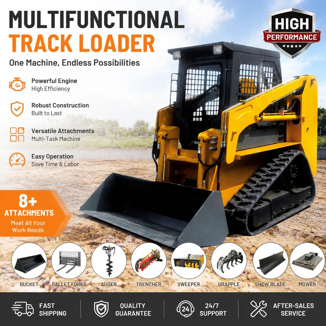 Hot Selling Chinese Brand New Sliding Steering Loader, Heavy-duty Sliding Loader with Wheels, Suitable for Engineering