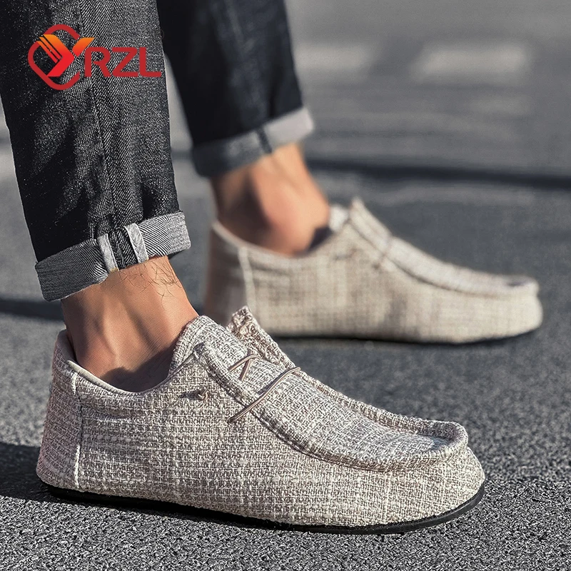 YRZL Men's Loafers Lightweight Casual Canvas Shoes Outdoor Soft Breathable Fashion Comfortable Non Slip Loafers for Men