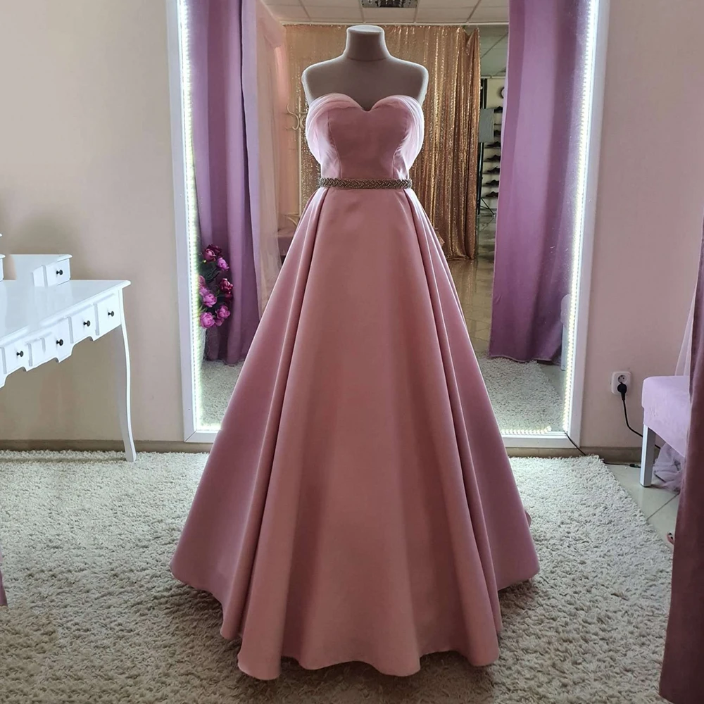 

A-LINE Sweetheart Bridesmaid Dresses Long Robe Demoiselle d'Honneur Nude Pink Prom Party Gown Beaded Wedding Guest Gown