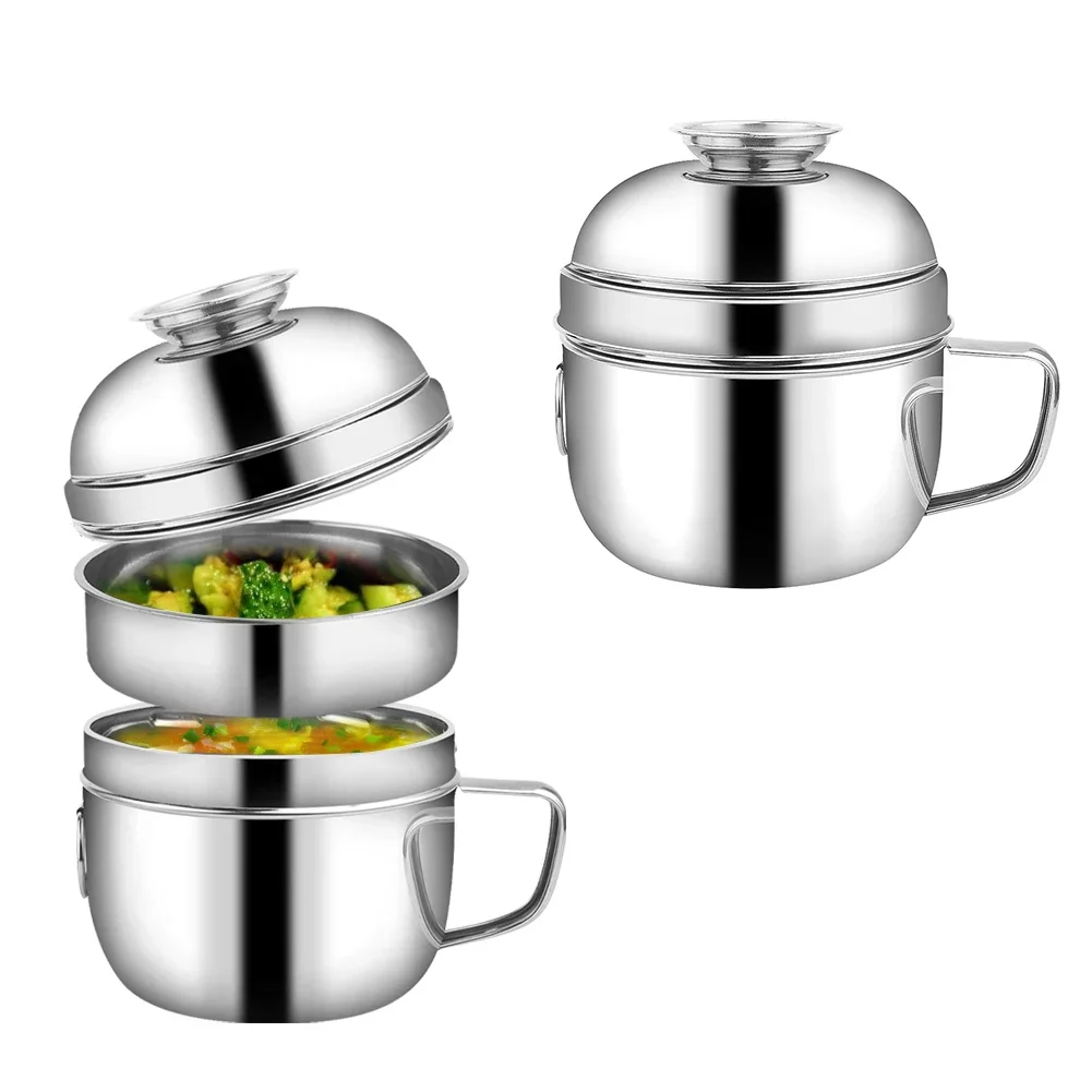 

Stainless Steel Noodle Bowl with Lid Handle Portable Insulated Lunch Box Food Container for Rice Soup Noodles Camping Hiking